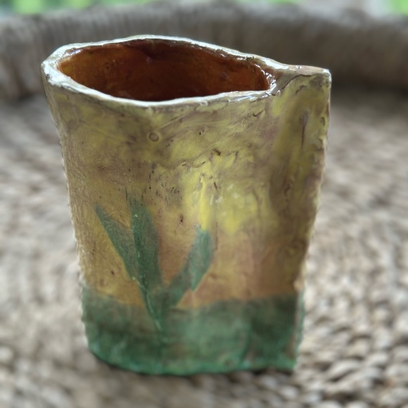 Handcrafted Ceramic Vase - Yellow and Green - Picture 2 of 6